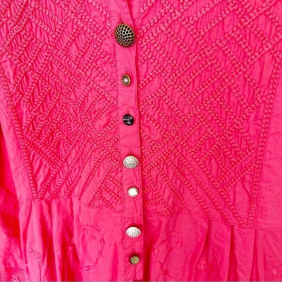 Soft Surroundings Coral Button Down Embroidered Blouse Artsy Lagenlook XL - Picture 4 of 5